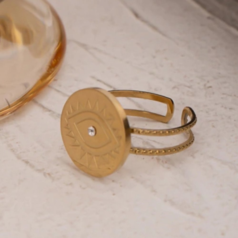 New 18K Gold Plated Diamond Eye Adjustable Ring - Picture 5 of 7